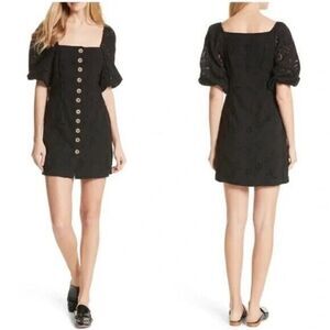 Free People Daniella Embroidered Lace Buttondown Eyelet Mini Tunic Dress Size 10
